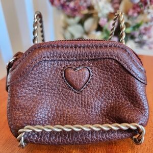 Brightin Brown Leather Heart-Embellished Women's Coin Purse